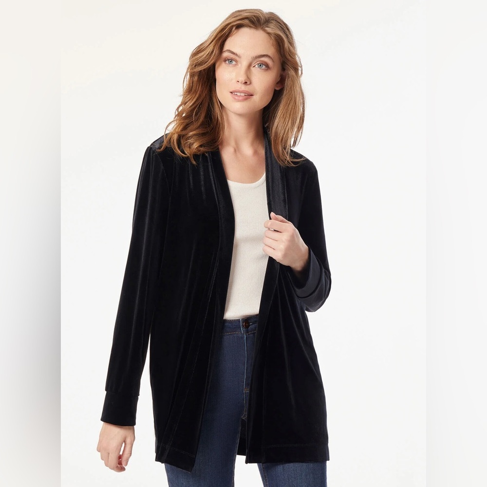 J. Jill Wearever Collection Whimsigoth Open Black Velvet Cardigan Sweater Size L
